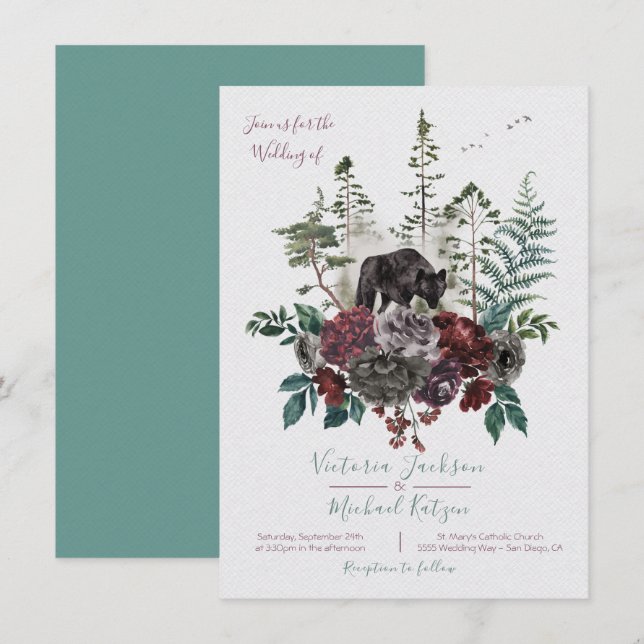 Woodland Watercolor Forest Wedding invitations (Front/Back)