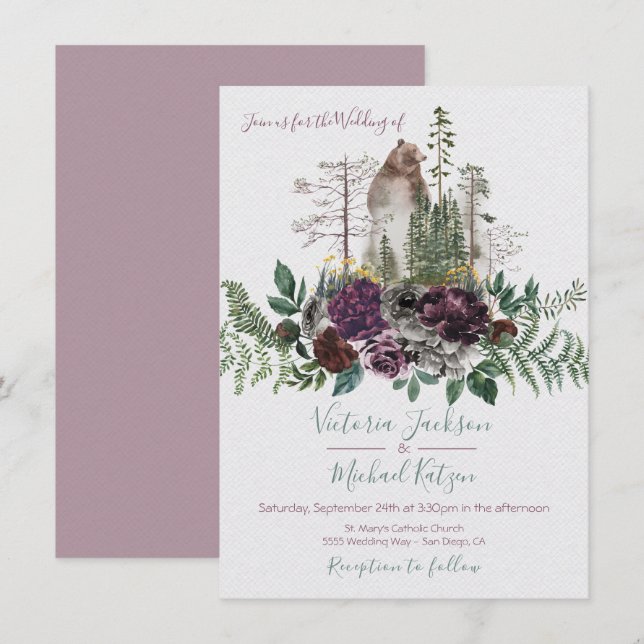 Woodland Watercolor Forest Wedding invitations (Front/Back)