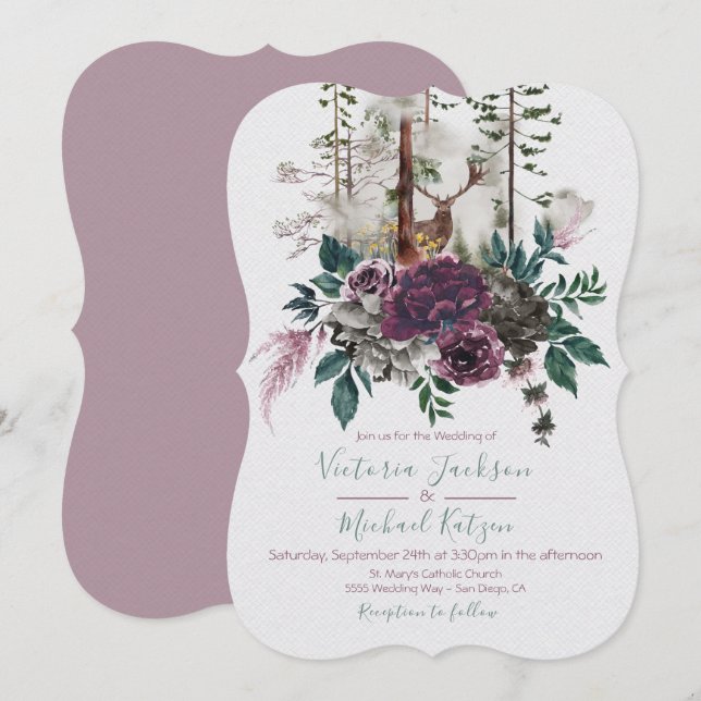 Woodland Watercolor Forest Wedding invitations (Front/Back)