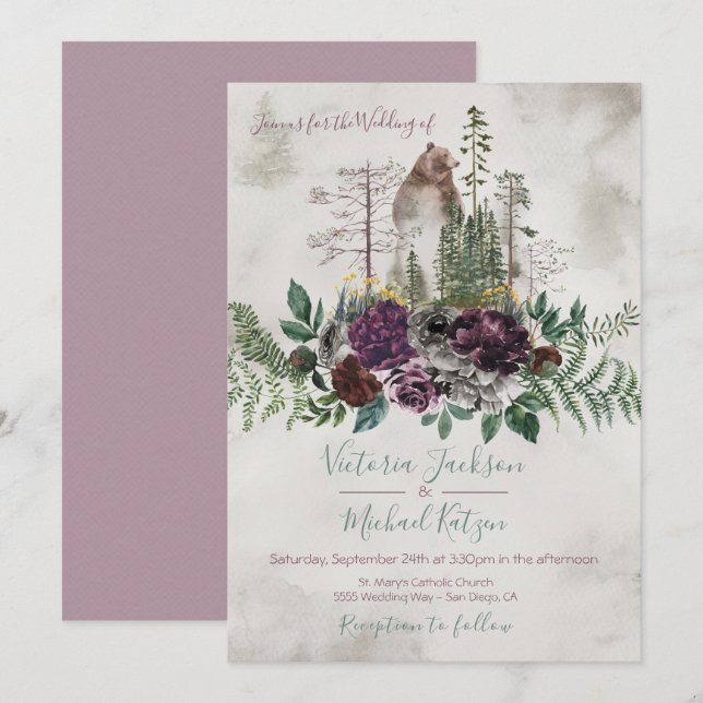 Woodland Watercolor Forest Wedding invitations (Front/Back)