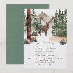 Woodland Watercolor Forest Wedding invitations