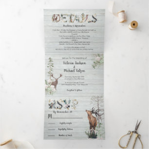Woodland Watercolor Forest Wedding Tri-Fold Invita