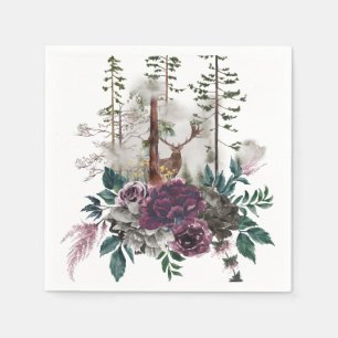 Woodland Watercolor Forest with deer Napkin