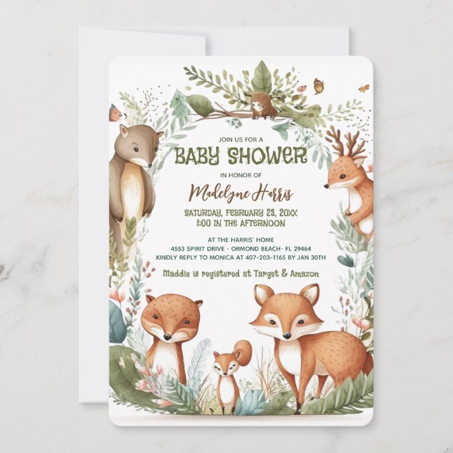 Woodland Watercolor Gender Neutral Baby Shower Invitation (Front)