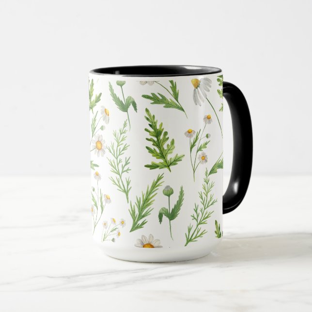 Woodland Watercolor Green Wildflower and Ferns Mug (Front Right)
