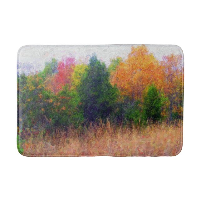 Woodland Watercolor Pine Trees Bath Mat (Front)