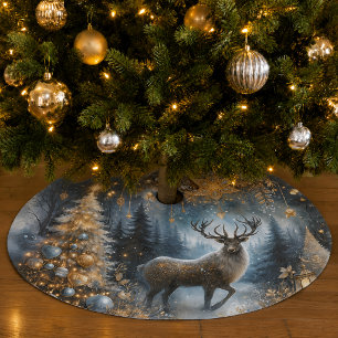 Woodland Watercolor Reindeer Christmas Tree Brushed Polyester Tree Skirt