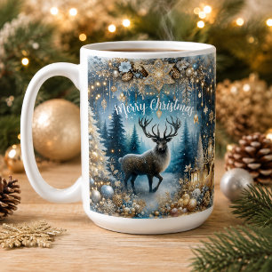 Woodland Watercolor Reindeer Christmas Tree Coffee Mug