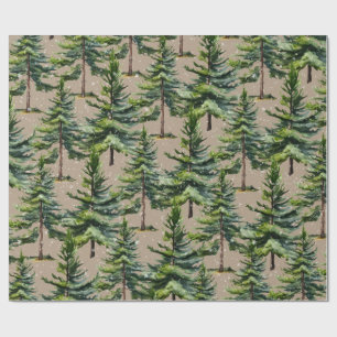 Woodland Watercolor Spruce Forest First Snow Kraft Wrapping Paper