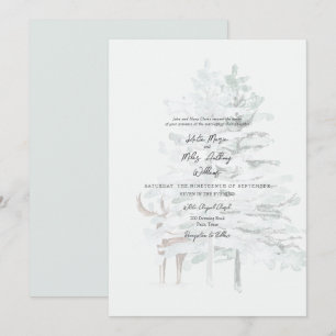 Woodland Watercolor Trees & Deer Wedding Invitation