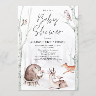 Woodland watercolors gender neutral baby shower invitation