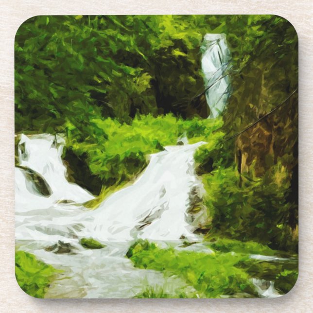 Woodland Waterfall in Summer Abstract Coaster (Front)