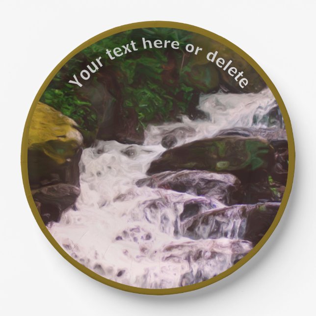 Woodland Waterfall Nature Art Personalised Party   Paper Plate (Front)