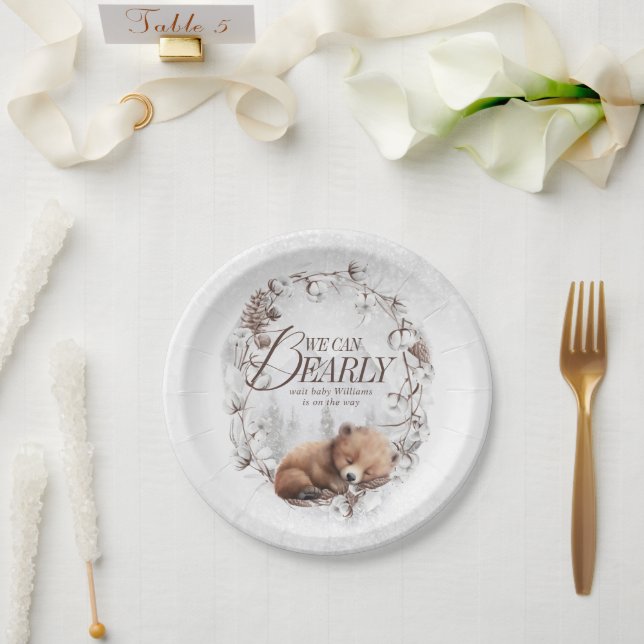 Woodland We Can Bearly Wait Winter Baby Shower Paper Plate (Wedding)