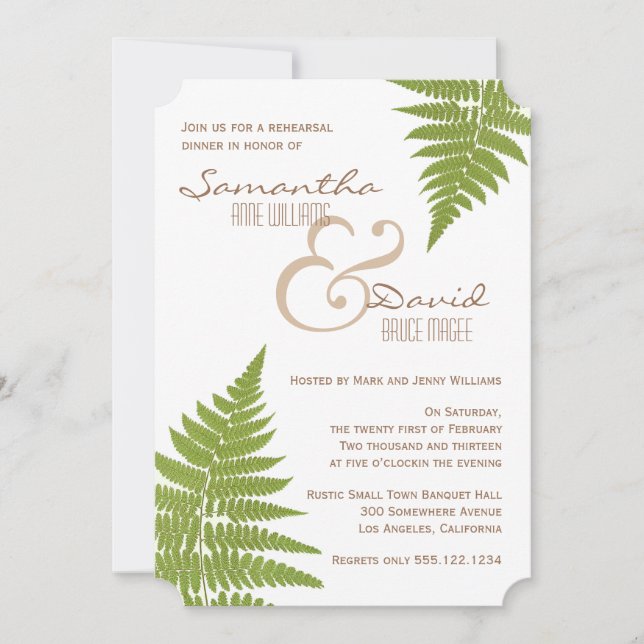 Woodland Wedding Fern Rehearsal Dinner Invitation (Front)