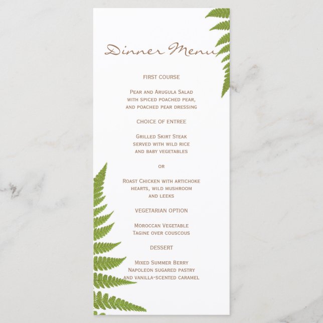 Woodland Wedding Fern Slim Dinner Menu (Front)