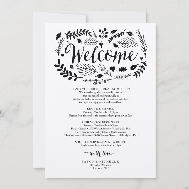 Woodland Wedding Itinerary - Wedding Welcome Invitation (Front)