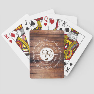 Woodland Wedding Monogram Wood Leaf Wreath Bird Playing Cards