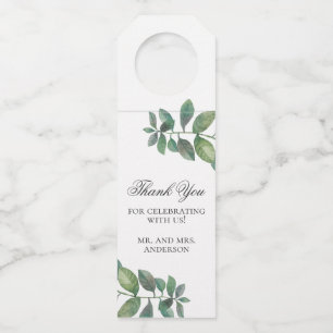 Woodland wedding thank you. Watercolor leaves Bottle Tag