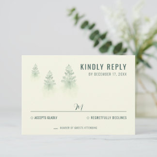 Woodland Wedding Watercolor Rustic Forest RSVP Card