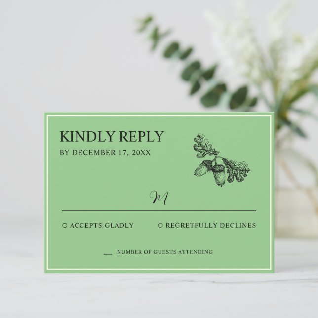 Woodland Wedding Watercolor Rustic Forest RSVP Card (Standing Front)