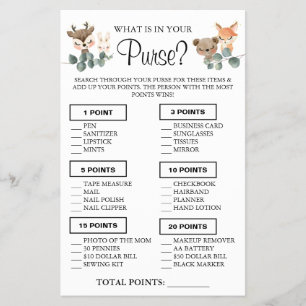 Woodland What is in your purse Shower game card
