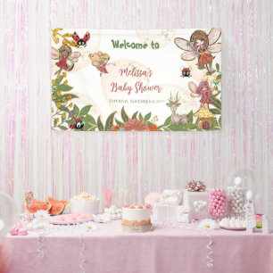 Woodland Whimsical Enchanted Forest Fairy &Ladybug Banner