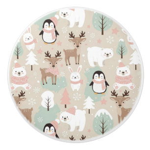 Woodland Whimsical Forest Animals Winter Ceramic Knob