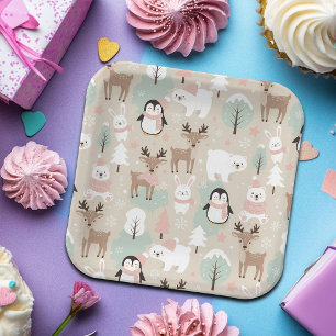 Woodland Whimsical Forest Animals Winter Paper Plate