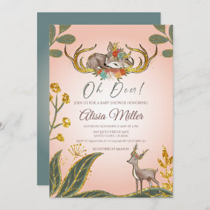 Woodland Whimsical Greenery Forest Animals Deer Invitation