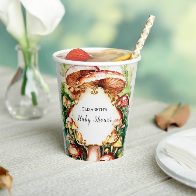 Woodland Whimsical Mushroom Baby Shower Paper Cups (Insitu)