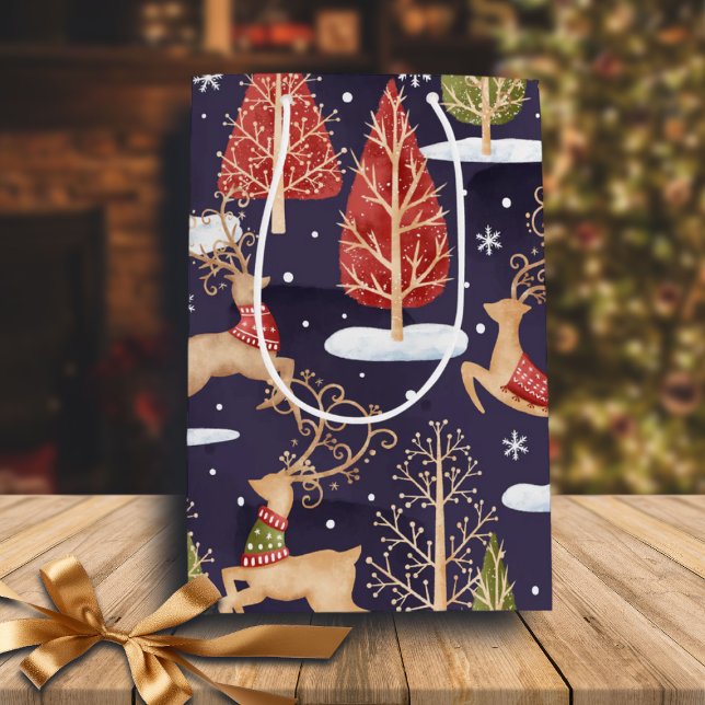 Woodland Whimsical Reindeers Winter Medium Gift Bag (Creator Uploaded)