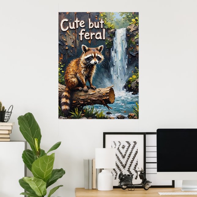 Woodland Whimsy: Racoon by the Falls Poster (Home Office)