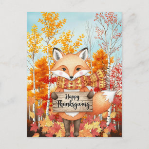 Woodland Whimsy – Thanksgiving Fox in Autumn Holiday Postcard