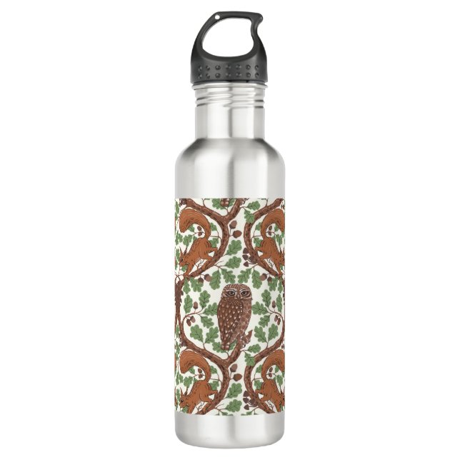 Woodland Whispers/Owls and Squirrels in the Oak/mo 710 Ml Water Bottle (Front)