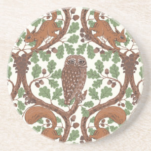 Woodland Whispers/Owls and Squirrels in the Oak/mo Coaster