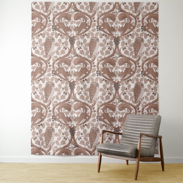 Woodland Whispers/Owls and Squirrels in the Oak/mo Tapestry (In Situ)