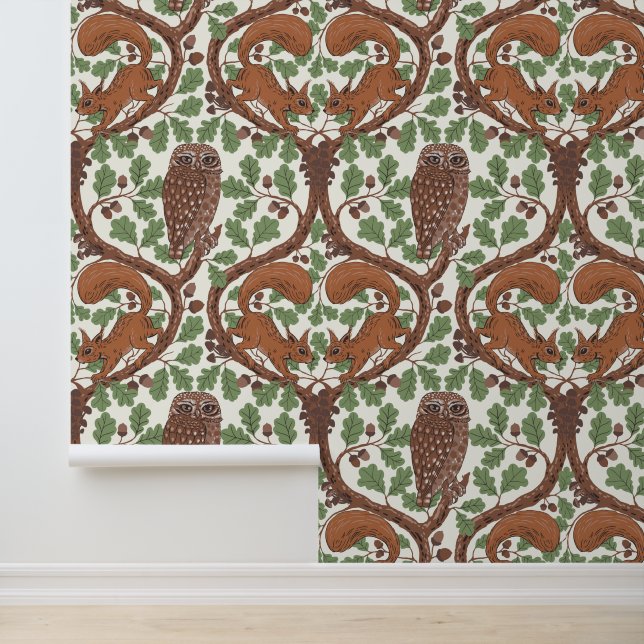 Woodland Whispers/Owls and Squirrels in the Oak/mo Wallpaper (Application)
