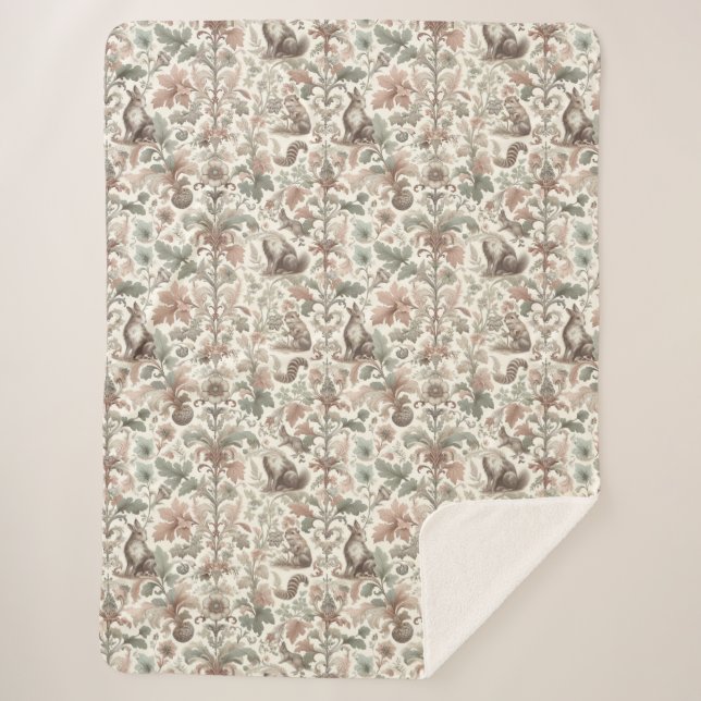 Woodland Whispers: Victorian Nature Elegance Sherpa Blanket (Front)