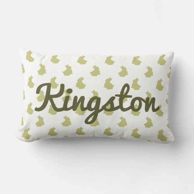 Woodland White and Olive Bunny Nursery Lumbar Cushion (Front)