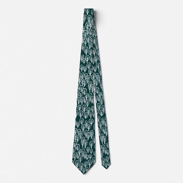 Woodland White on Dark Teal Green Tie (Front)