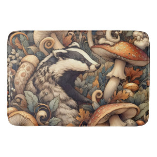 Woodland Wild Mushrooms Badger Rustic Natural  Bath Mat