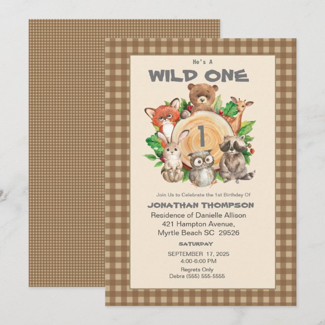 Woodland Wild One Birthday Party Invitation (Front/Back)