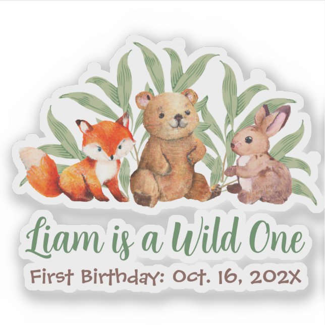 Woodland Wild One Cute Animals Greenery Birthday  (Front)
