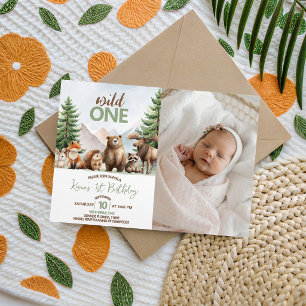 Woodland Wild One Photo Birthday Invite