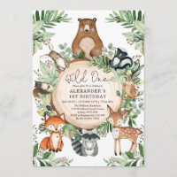 Woodland Wild One Rustic Greenery Animals Birthday