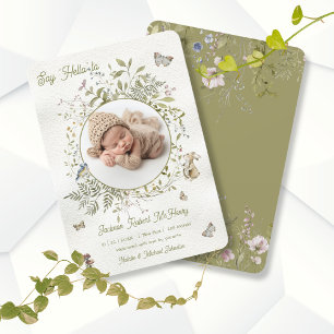 Woodland Wildflower Wreath Birth Baby Announcement