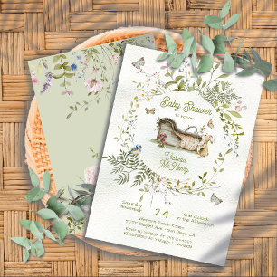 Woodland Wildflower Wreath Crib Cradle Baby Shower Invitation