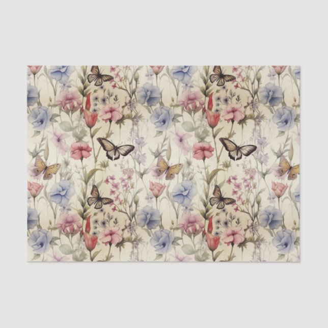 Woodland Wildflowers and Butterflies Decoupage Tissue Paper (Front)