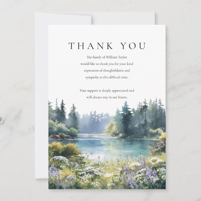 Woodland Wildflowers  Lake Bereavement Funeral Thank You Card (Front)